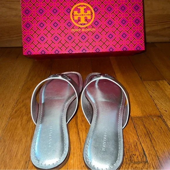 Tory Burch Benton Band Flat Sandal Metallic NWT